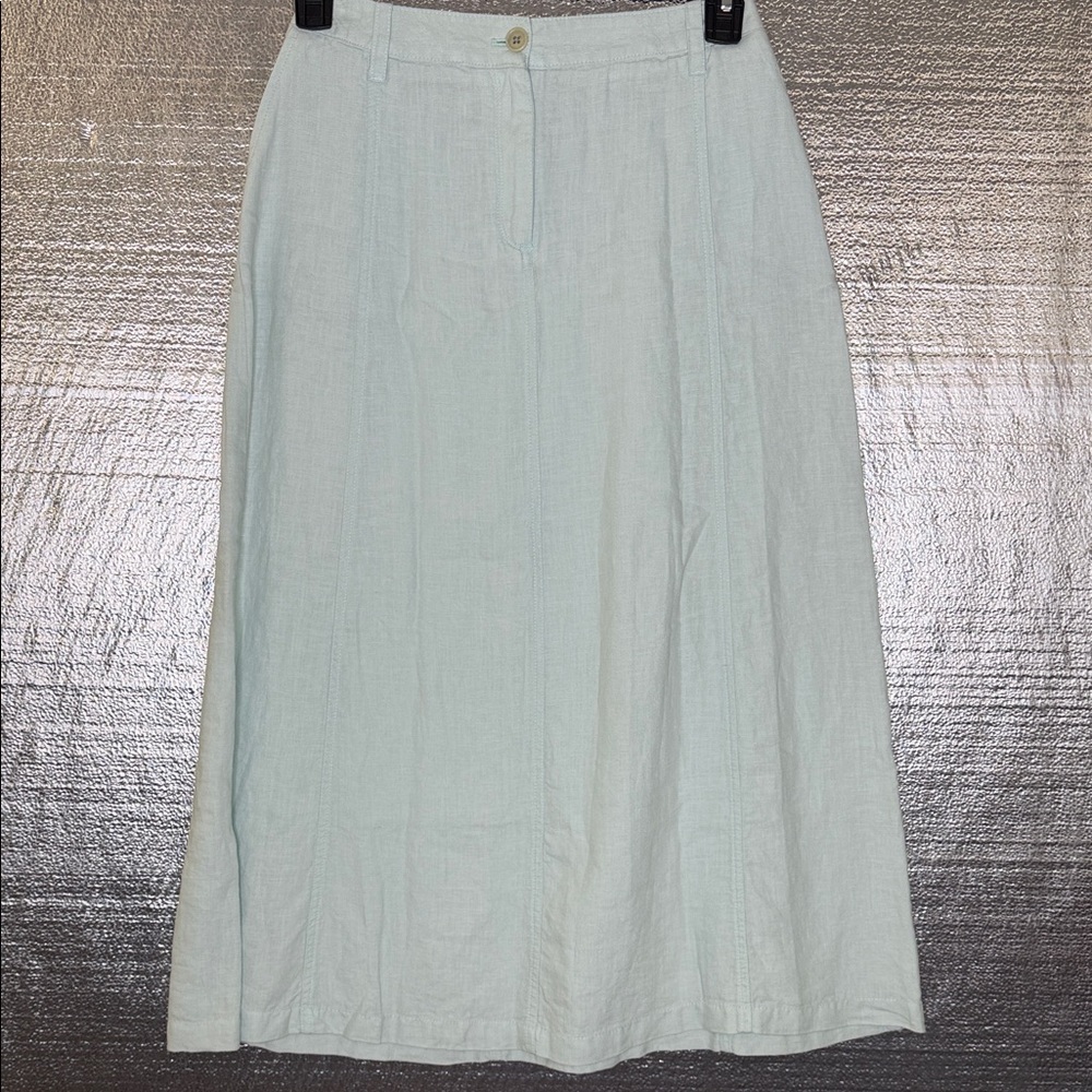 Talbots 100% Linen Light Green/Blue A-Line Skirt